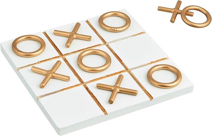 Wood Tic Tac Toe Game for Kids | 5x5 Inch | Coffee Table Game | Modern XOXO with Gold Tinge Metal... | Amazon (US)