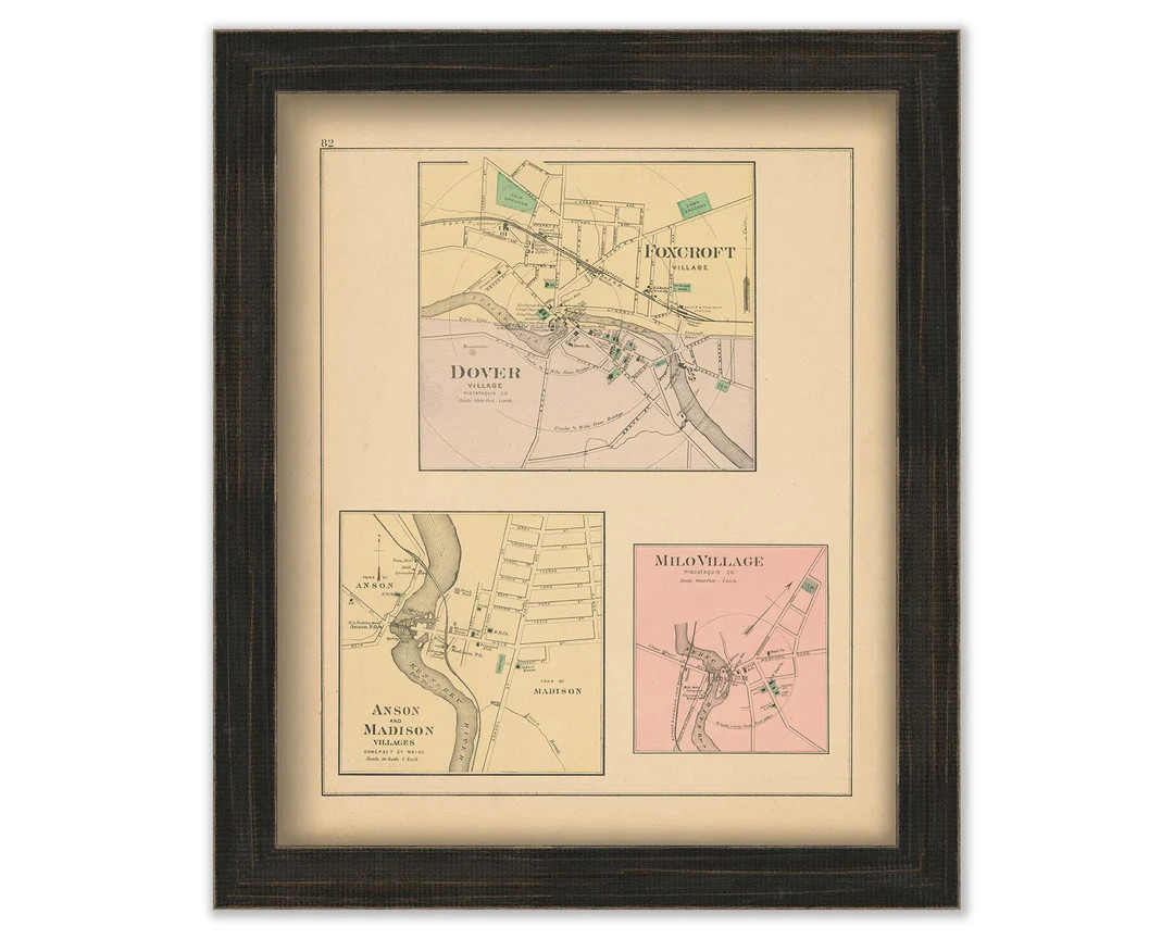 Dover, Foxcroft, Milo, Anso and Madison Villages, Maine 1890 Map, Replica or GENUINE ORIGINAL - E... | Etsy (Global)