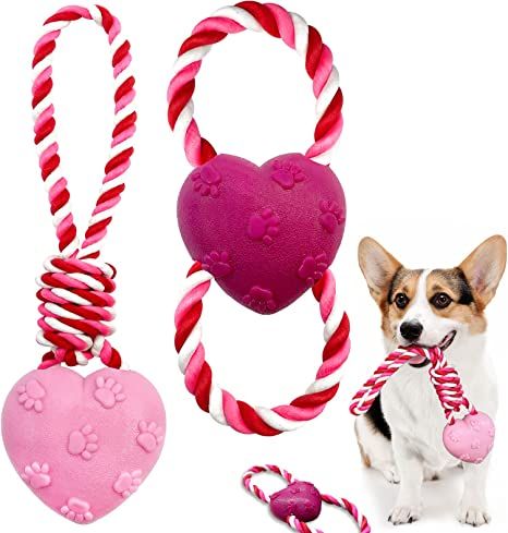Lepawit Valentine's Day Dog Toys, Dog Rope Toys with Heart Shape Rubber Ball, 2 Pack Dog Chew Toy... | Amazon (US)