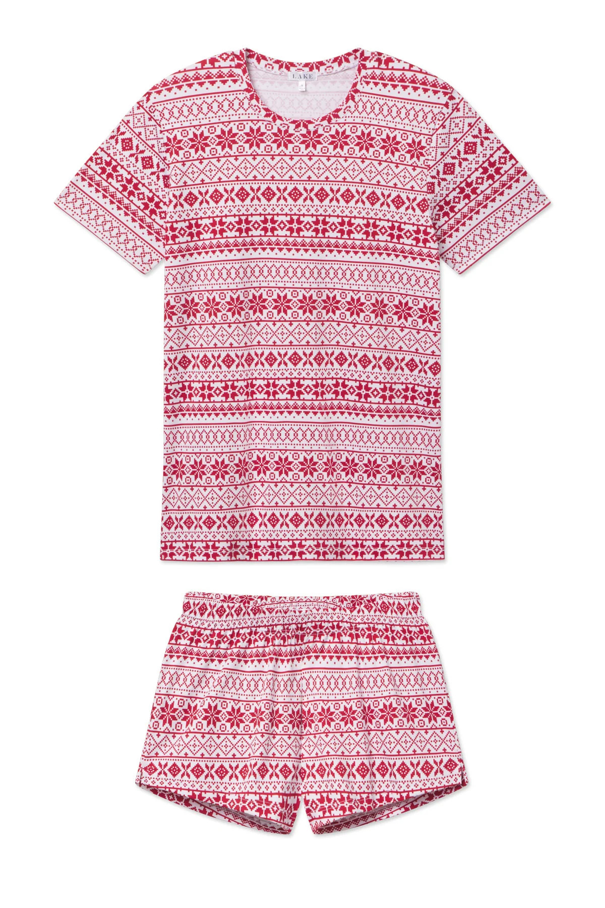 Pima Crew Shorts Set in Classic Red Fair Isle | Lake Pajamas