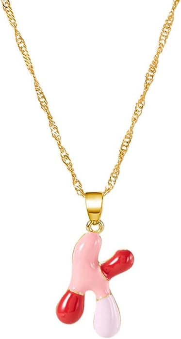 Enamel Bubble Letter Pendant Necklace - Cute Balloon Initial Necklace 14K Gold Plated A-Z 26 Lett... | Amazon (US)