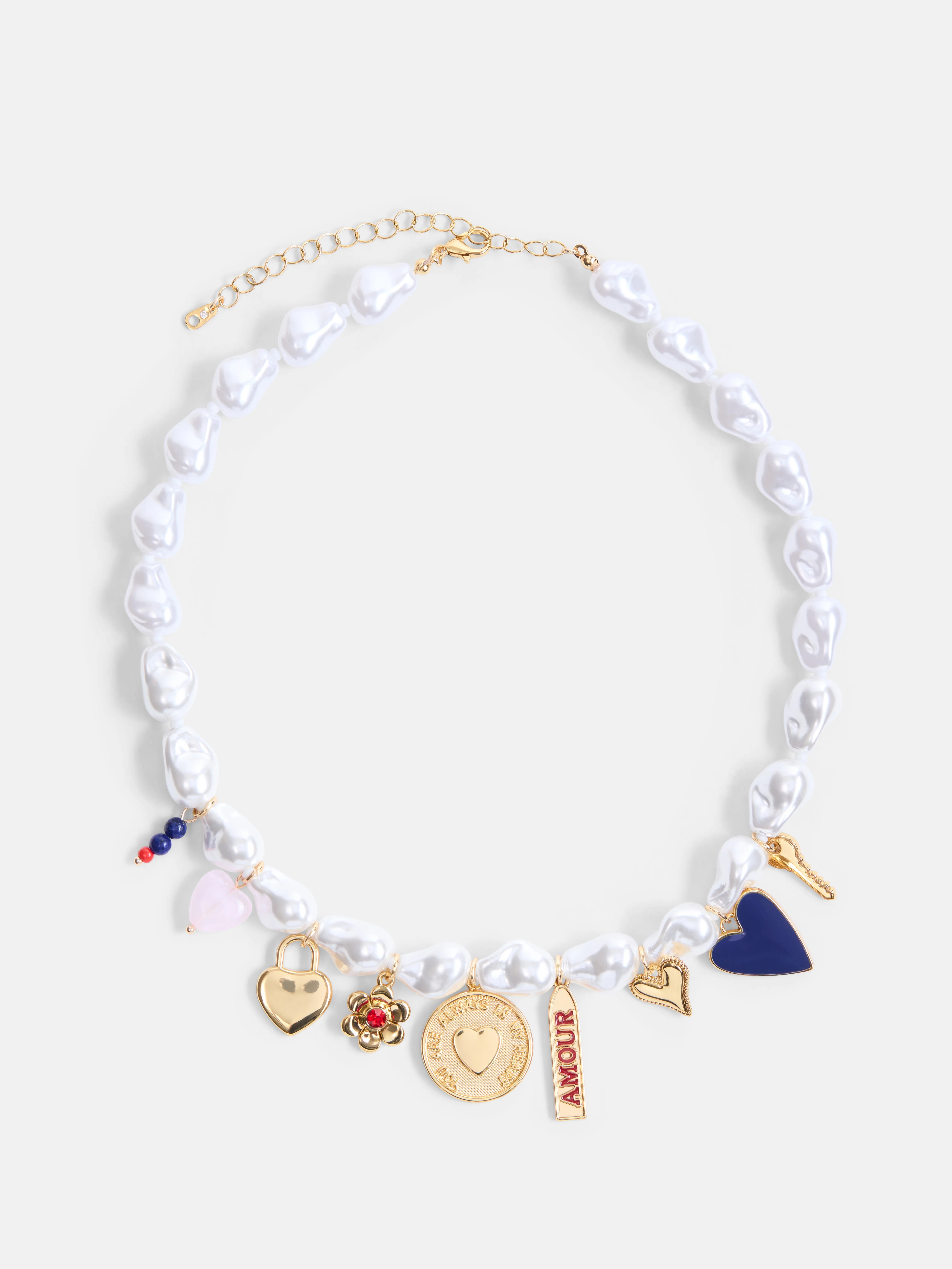 Free Assembly Women's Faux Pearl Charm Necklace, 16" + 3" Extender | Walmart (US)