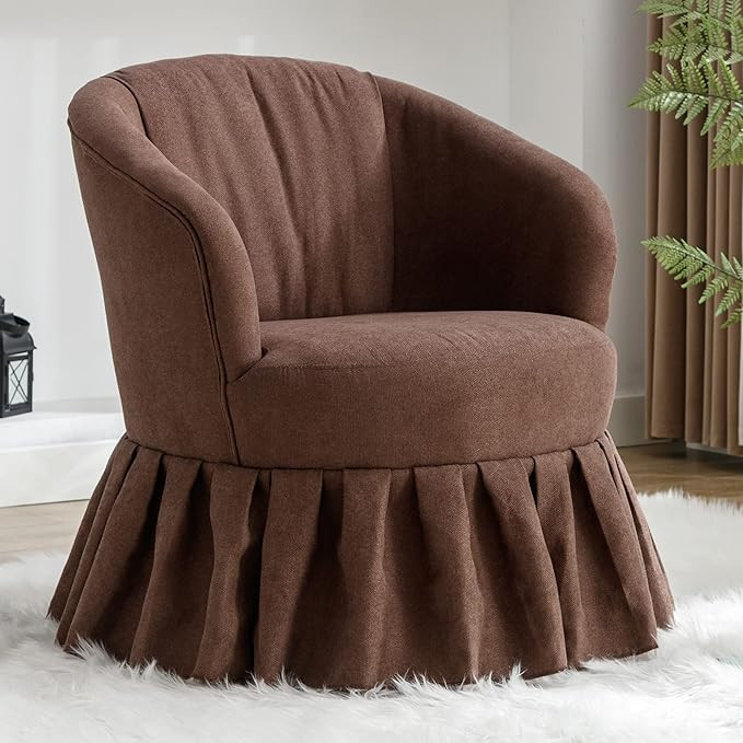 Linen Fabric Accent Swivel Chair Auditorium Chair with Pleated Skirt for Living Room Bedroom Audi... | Amazon (US)