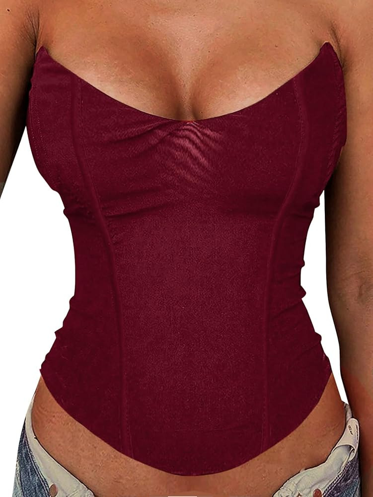 Avanova Mesh Overbust Corset Tops for Women Strapless Bustier Corsets Sexy Going Out Crop Top | Amazon (US)