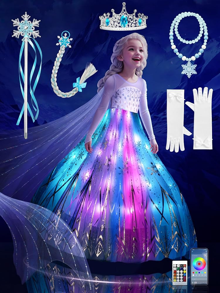 Princess Costume for Girls, RGB Light Up Princess Dress up Birthday Syncs Music App Control, Hall... | Amazon (US)