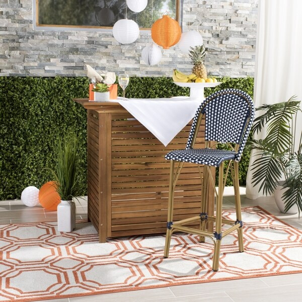 Safavieh Ford Indoor-Outdoor Stacking Navy/ White French Bistro 30-inch Barstool | Bed Bath & Beyond