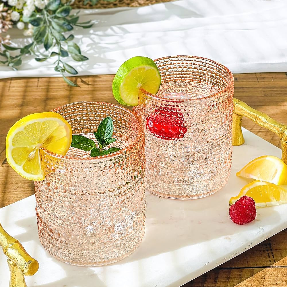 Kate Aspen Rose Gold Hobnail Beaded Drinking Glasses Set of 6-10 oz Vintage Glassware Set Cocktai... | Amazon (US)