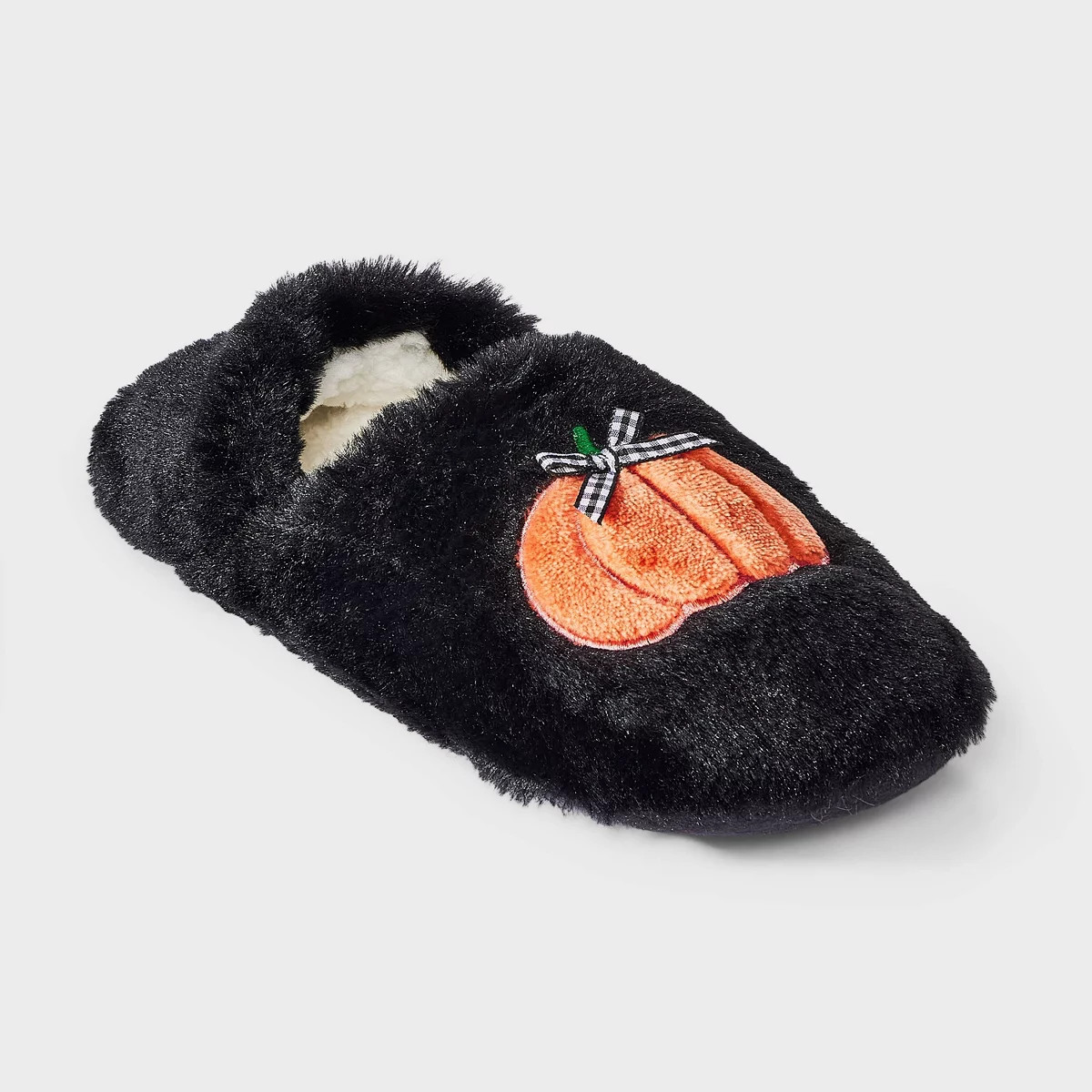 Women's Halloween Embroidered Pumpkin Faux Fur Slipper Socks with Grippers - Hyde & EEK! Boutique... | Target