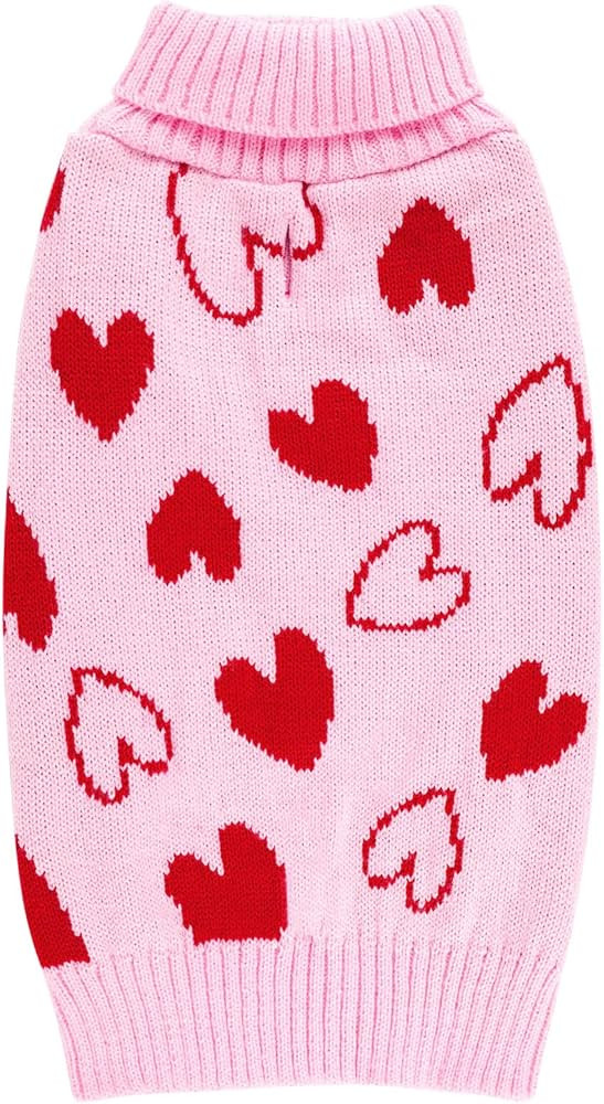 cyeollo Small Dog Valentines Sweater Heart Pattern Dog Clothes with Leash Hole Pullover Turtlenec... | Amazon (US)