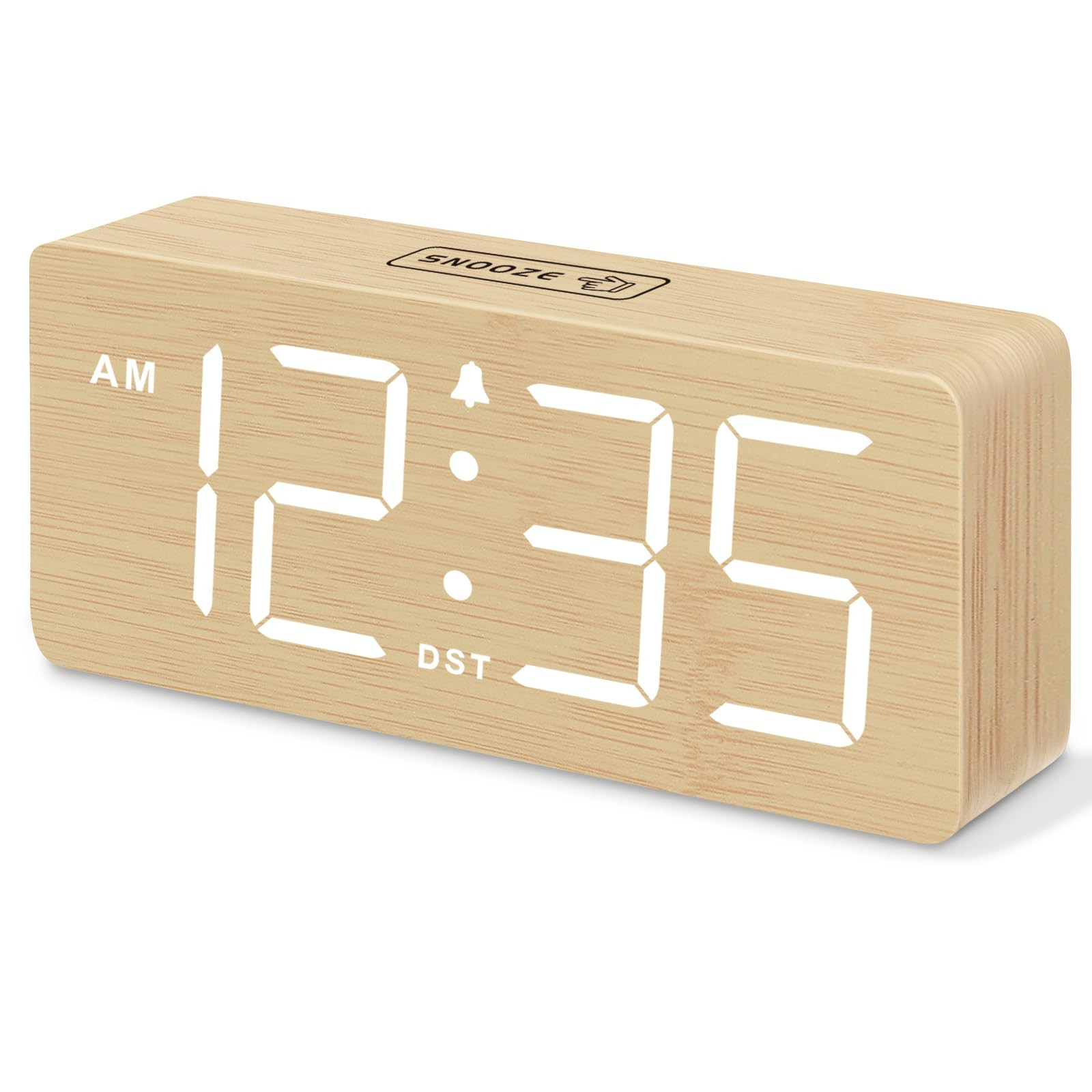 DreamSky Wooden Digital Alarm Clock for Bedroom - Wood Desk Clocks for Living Room with Large Num... | Amazon (US)