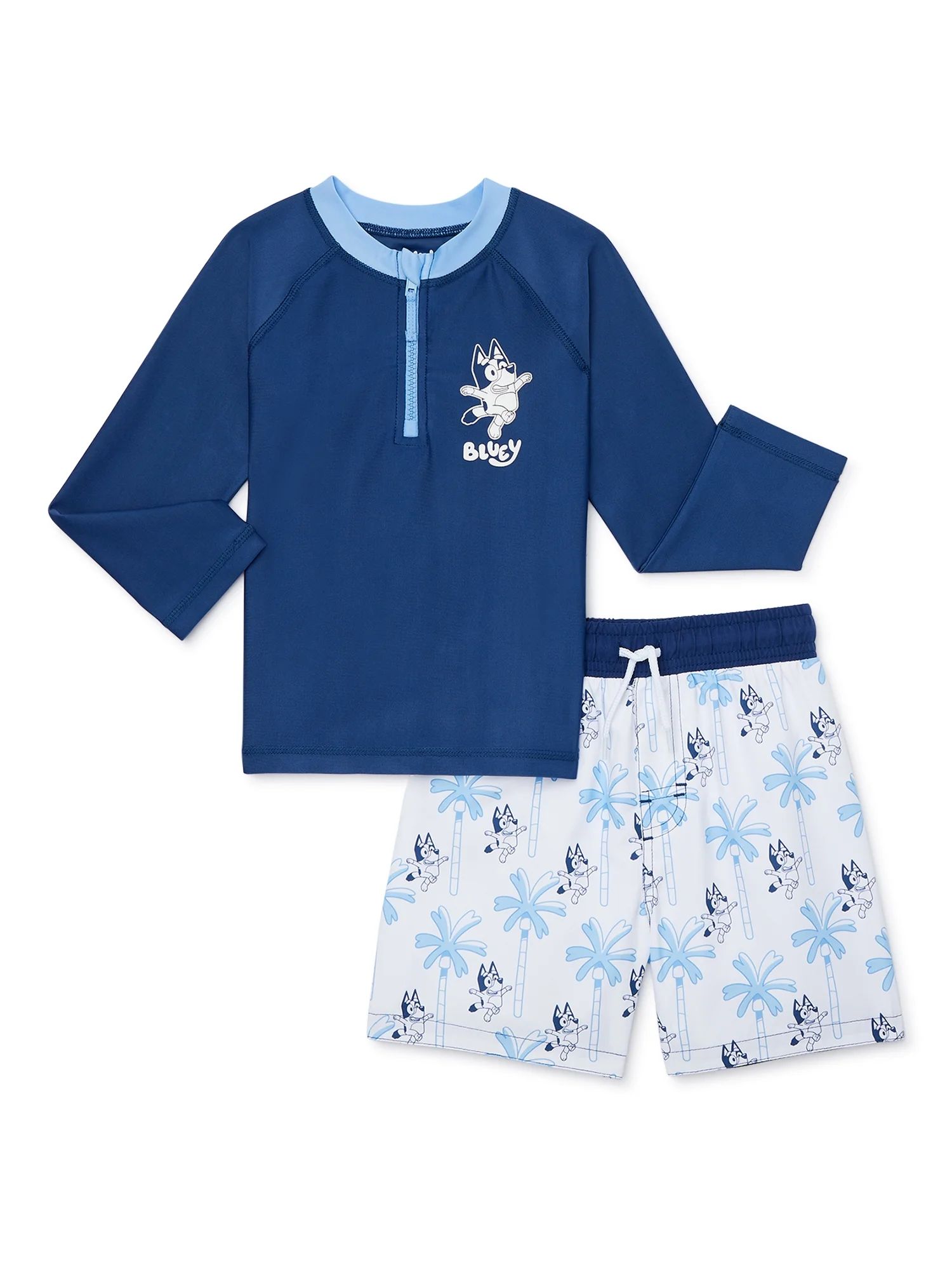 Toddler Boy Character Long Sleeve Rashguard and Swim Trunk Set, Sizes 12M-5T | Walmart (US)