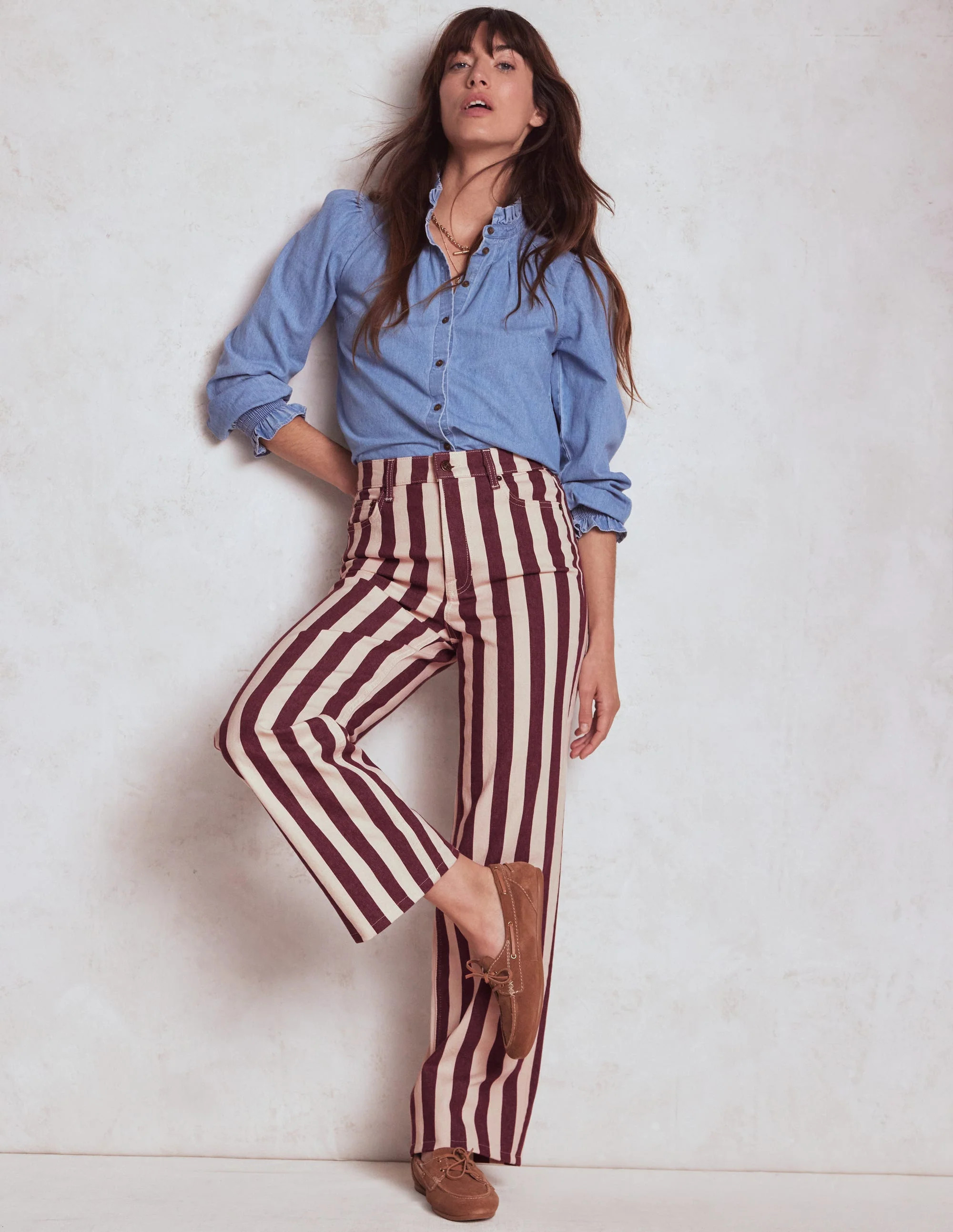 High Rise Column Leg Jeans-Maroon and Ivory Stripe | Boden (US)