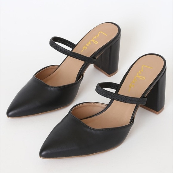 Lulus Maryna Black Pointed-Toe Mules 3.5” Block Heel | Poshmark