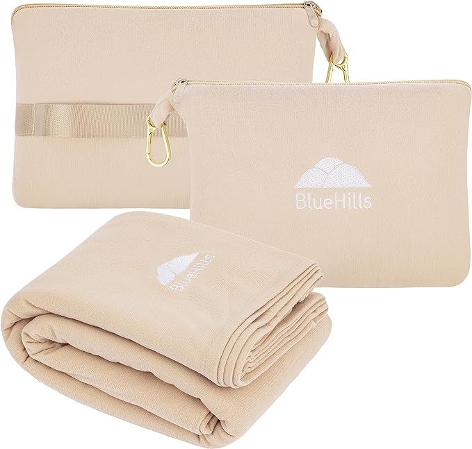 BlueHills Travel Blanket Pillow Compact Lightweight Pocket Size Airplane Traveling Essential Flig... | Amazon (US)