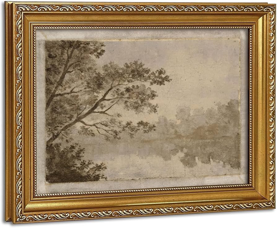 Vintage Gold Framed Wall Art Sepia Toned Tree and River Scene Landscape Wall Decor Sketch Antique... | Amazon (US)