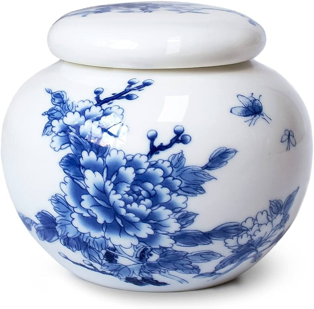 Dahlia Blue and White Porcelain Tea Canister for Loose Tea, Airtight Jingdezhen Tea Caddy, Peony ... | Amazon (US)