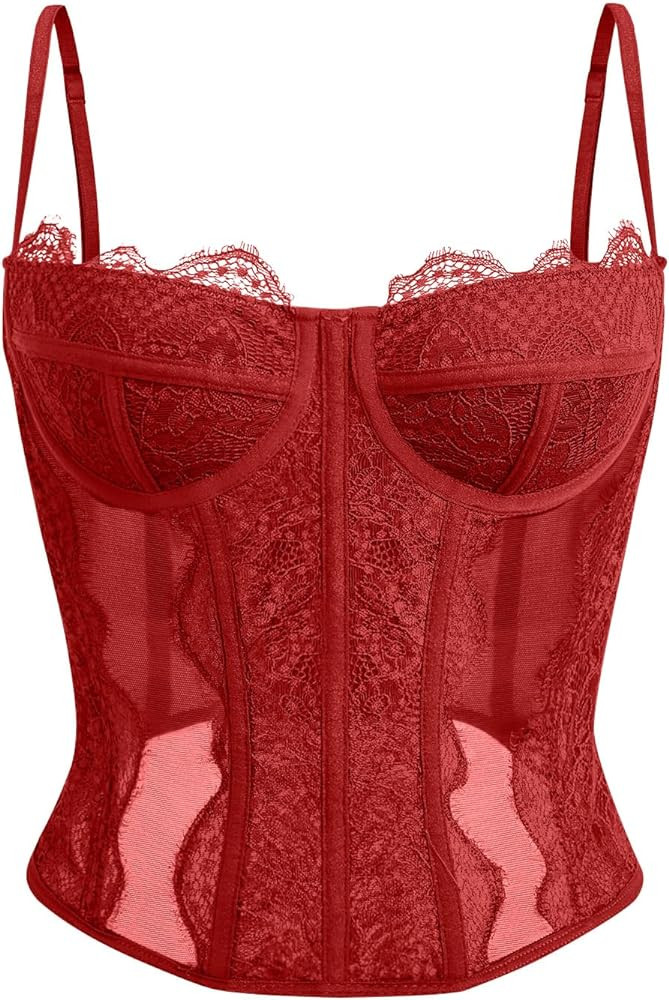 Dealmore Corset Tops For Women Going Out Lace Mesh Date Night Spaghetti Strap Party Club Fashion ... | Amazon (US)