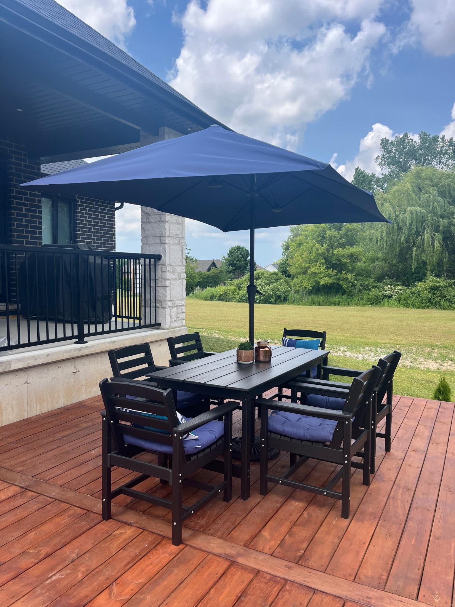 Our backyard is looking so great thanks to @wayfair
I knew I wanted a something black, sturdy and comfortable and this set checks all the boxes!! 
I am also loving this oversized umbrella!! Gives that little extra bit of shade so everyone is covered!!

#LTKcasa #LTKsummer #LTKcanada