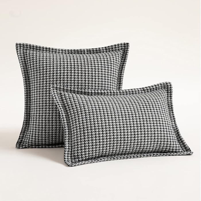 Farmhouse Throw Pillow Covers White and Black Houndstooth Decorative Cushion Cover Woven Textured... | Amazon (US)