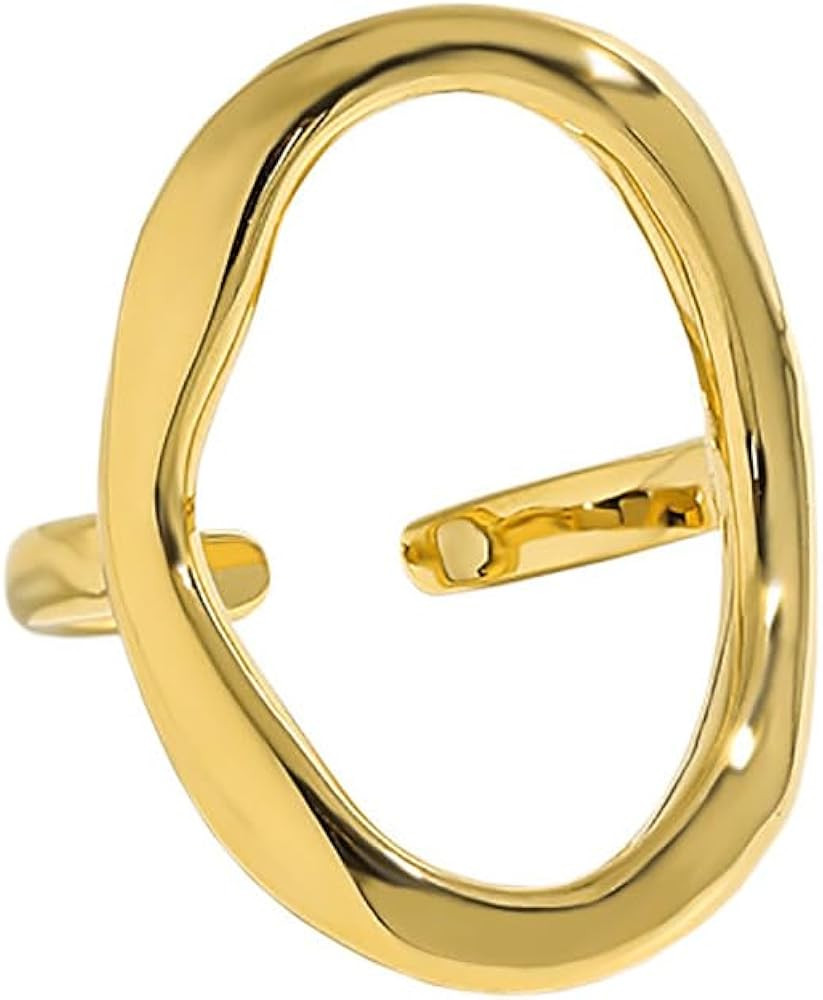 Minimalist Oval Band Ring for Women Gold Plated Hollow Circle Open Wrap Finger Rings Adjustable G... | Amazon (US)