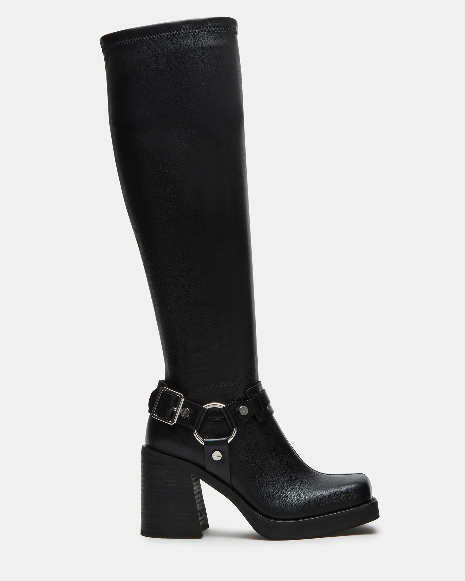 ONYX Black Knee-High Moto Boot | Women's Boots | Steve Madden (US)