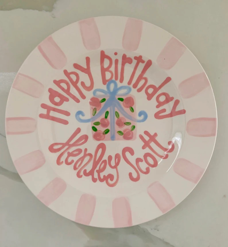 Girls Birthday Plate // Floral Present Personalized First Birthday Plate Plate, Custom Handpainte... | Etsy (US)