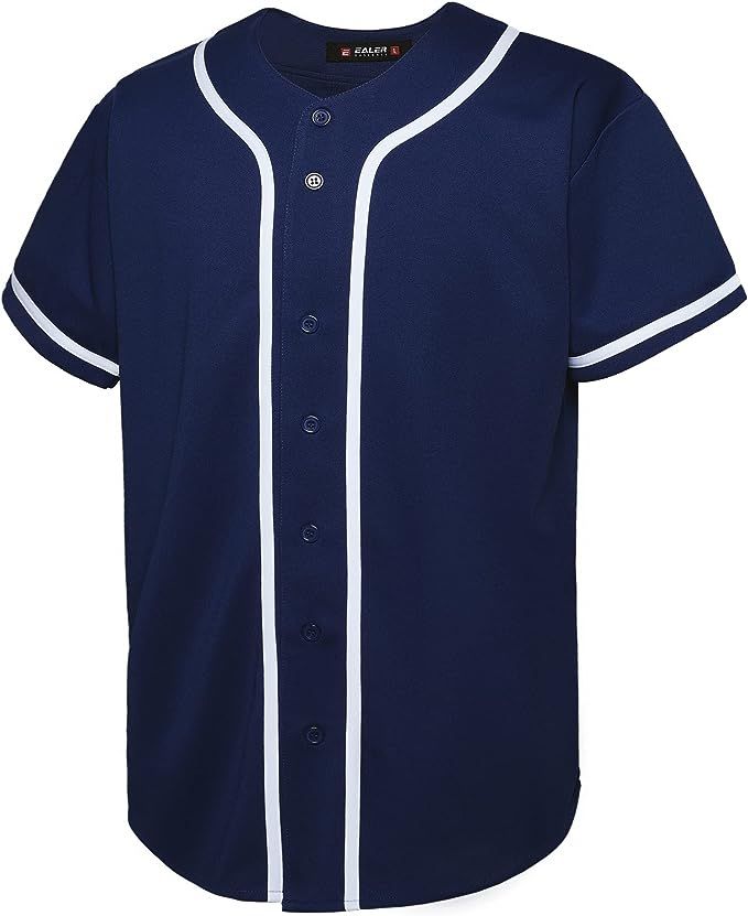 EALER BJ80 Series Mens Baseball Jersey Button Down Shirts Short Sleeve Hipster Hip Hop Sports Uni... | Amazon (US)