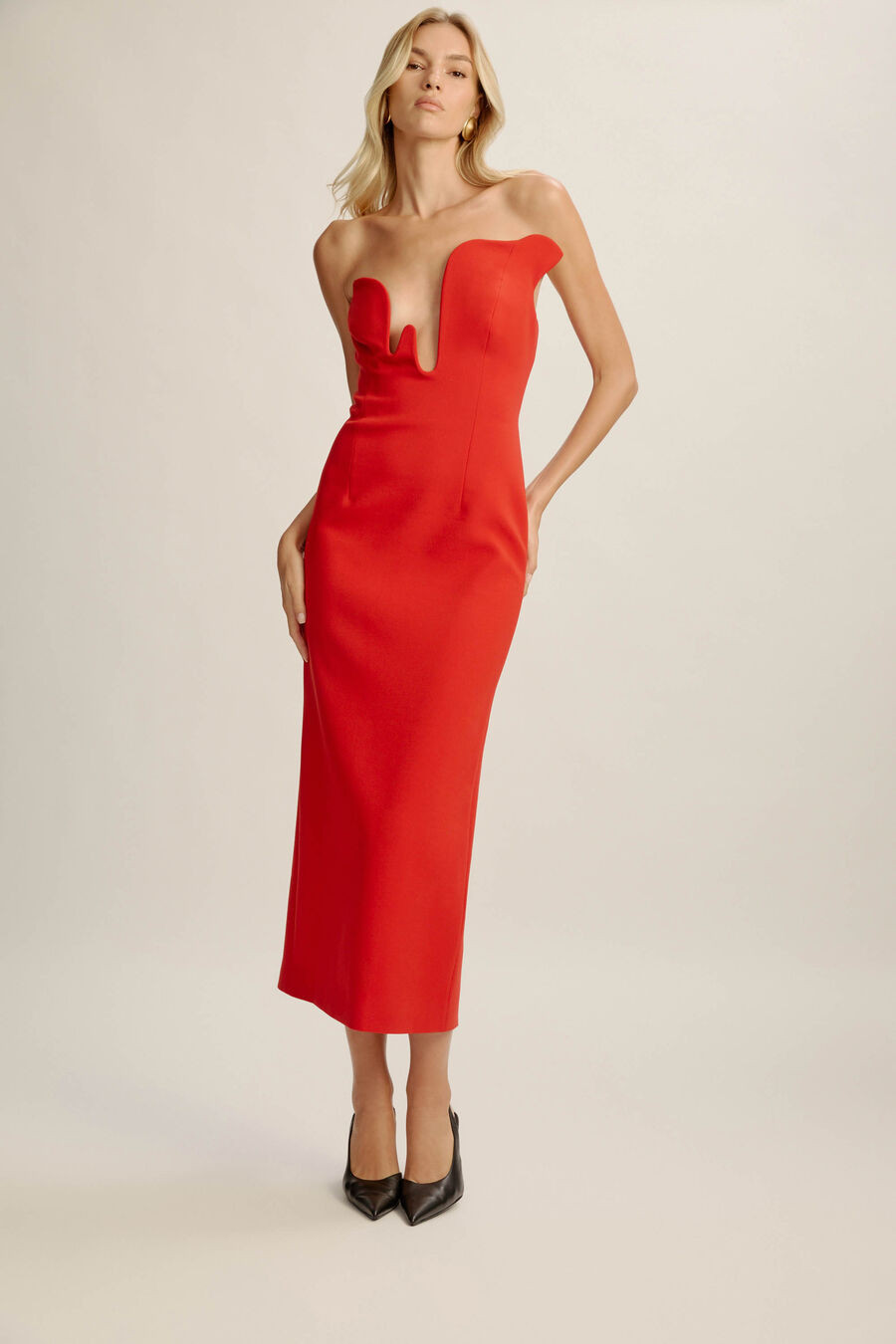 rosalyn midi dress in fire red | Bardot (US)