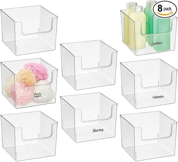 mDesign Deep Plastic Home Storage Organizer Bin - Container for Bathroom - Open Front Design - 8 ... | Amazon (US)