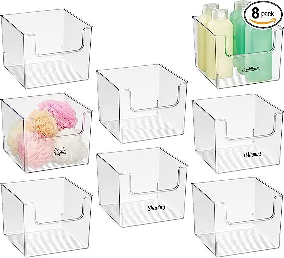 mDesign Deep Plastic Home Storage Organizer Bin - Container for Bathroom - Open Front Design - 8 ... | Amazon (US)