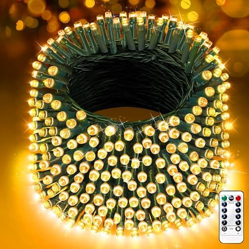 XURISEN 403FT 1000 LED Christmas Lights Outdoor Green Wire String Lights 8 Modes with Timer Memor... | Amazon (US)