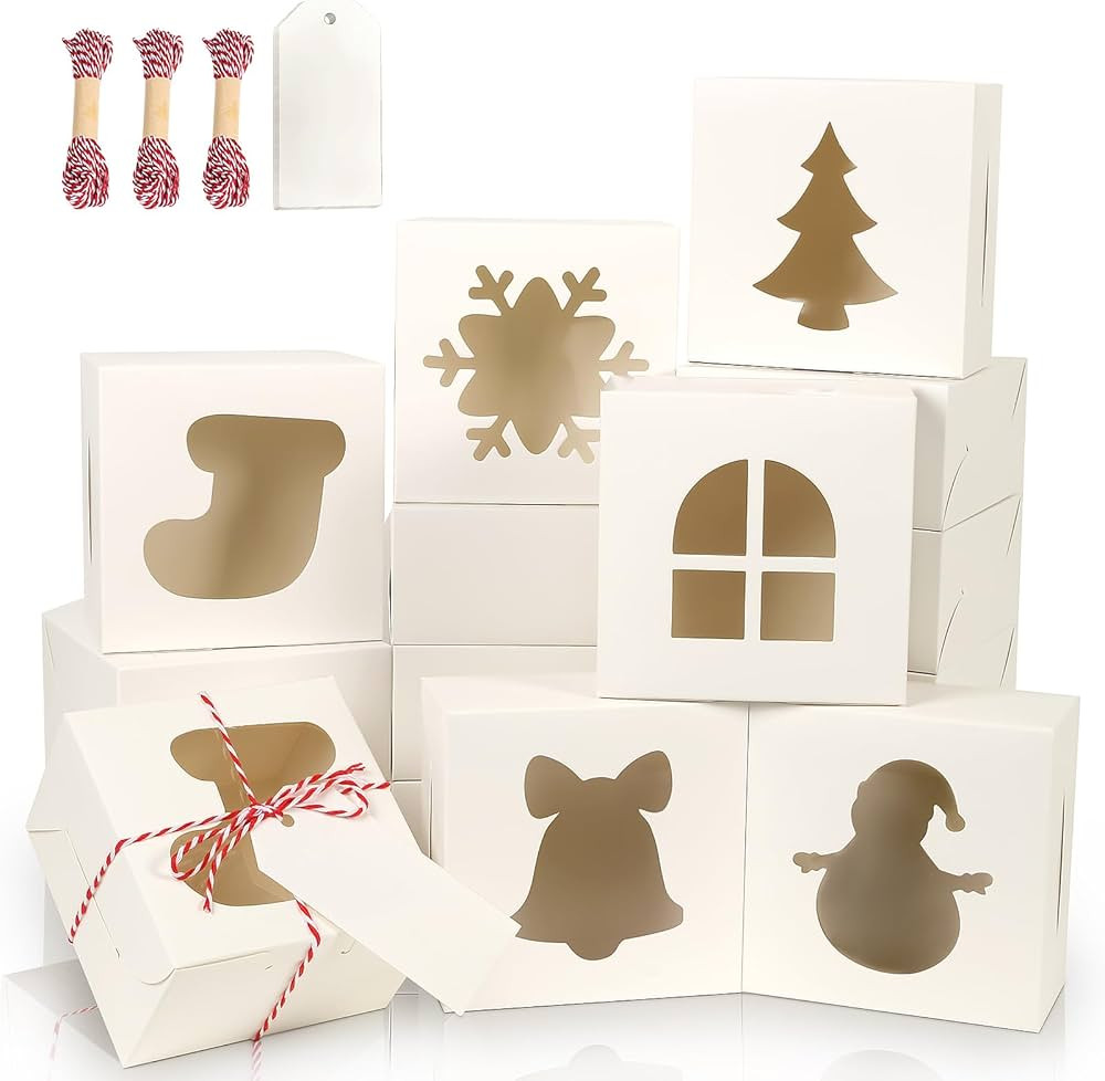 BEAVOING 36 PCS White Bakery Boxes with Window, 4x4x2.5 Inch Christmas Cookie Boxes Small Christm... | Amazon (US)