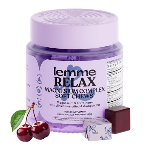 Lemme Relax Soft Chews with Magnesium Glycinate & Citrate, KSM-66 Ashwagandha + L-Theanine to Support Stress Relief, Cortisol Levels, Mood & Healthy Sleep Cycles, BlackBerry Lemonade (30 Chews) | Amazon (US)