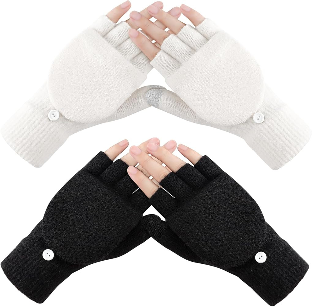 Premillow Winter Fingerless Gloves for Women, 2 Pairs Convertible Half Finger Womens Winter Glove... | Amazon (US)