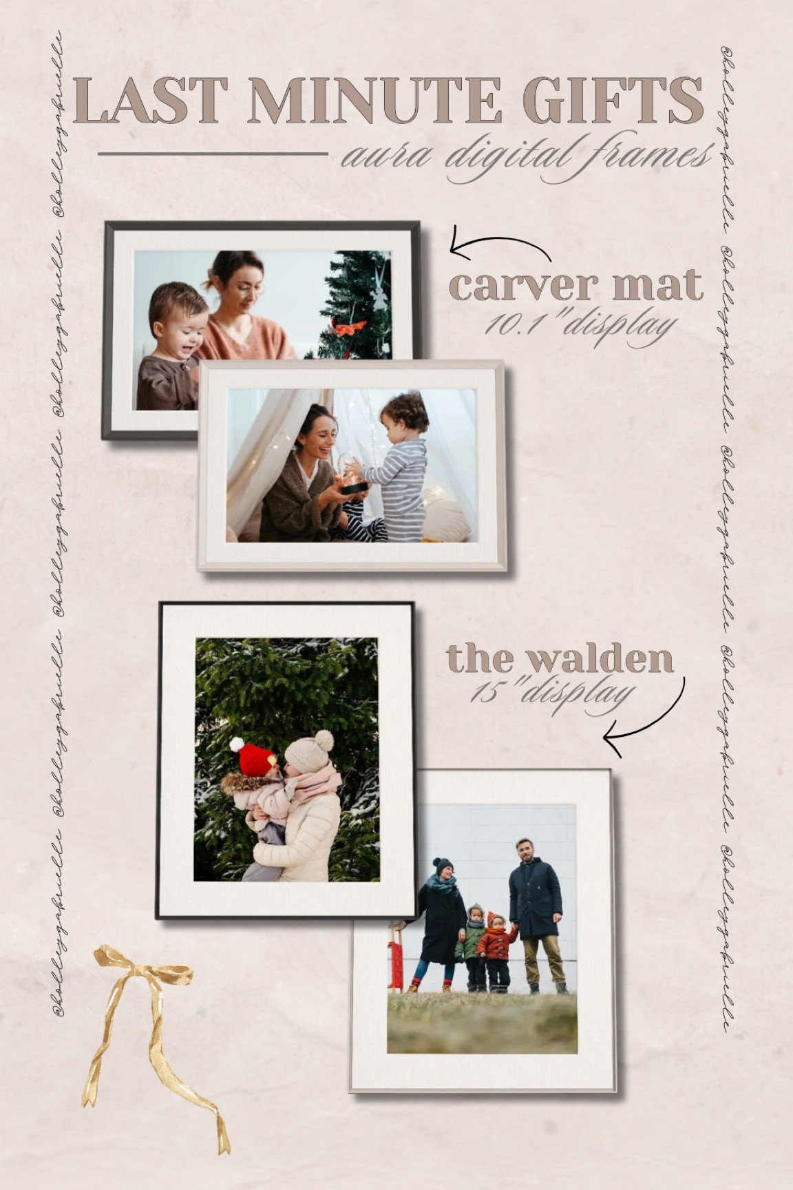 Probably my fave gift idea this year after we just had everyone we love with us for the wedding🥹🤎📸 the Aura digital photo frame! 

Currently $35 off the one we have — the “Carver Mat” in gravel w/ code: HOLIDAY 🎅🏼

•10.1" landscape frame, 1280 × 800 HD display🖼️
•Add photos and videos with the free Aura app📲
•Shows portrait photos side-by-side👯‍♀️
•Adjust slideshow speed or swipe touch bar to change photos!
•Add photos in advance for a personalized gift🎁

Holiday / gift ideas / for her / for him / family / in laws / gift guide / aura frames / carver mat / digital photo frame / Holley Gabrielle 

#LTKHoliday #LTKGiftGuide #LTKSaleAlert
