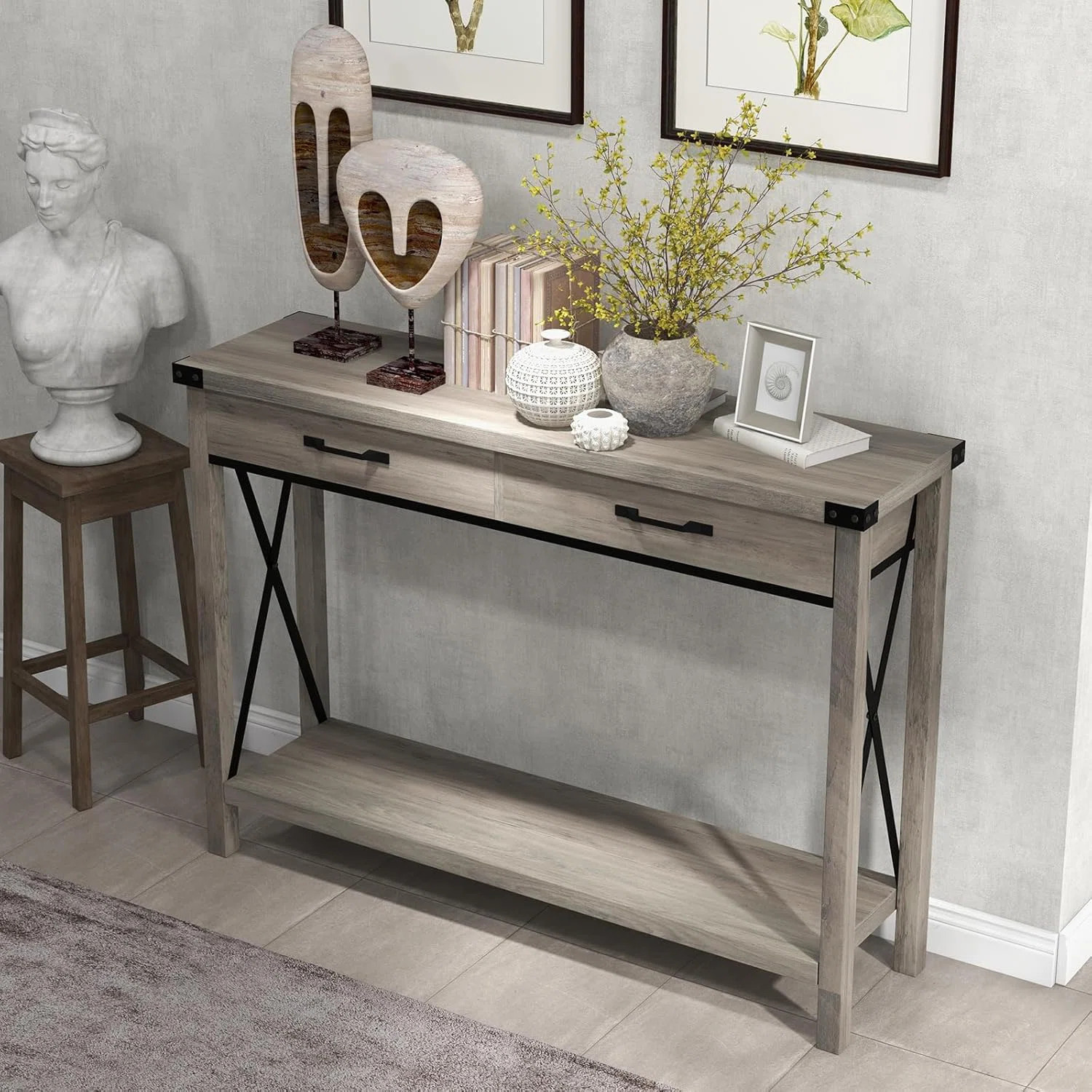 Industrial Console Table with Drawers - 43" Entryway Table, Narrow Long Sofa Table for Living Roo... | Wayfair North America
