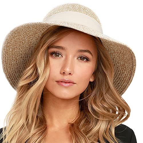 FURTALK Womens Beach Sun Straw Hat UV UPF 80+ Travel Foldable Brim Summer UV Hat | Amazon (US)