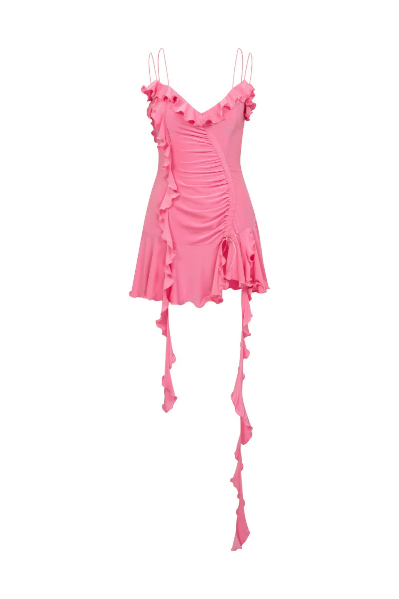 JERSEY DRESS WITH RUFFLES IN PINK | Sudi Etuz | CULT MIA | CULT MIA UK LTD