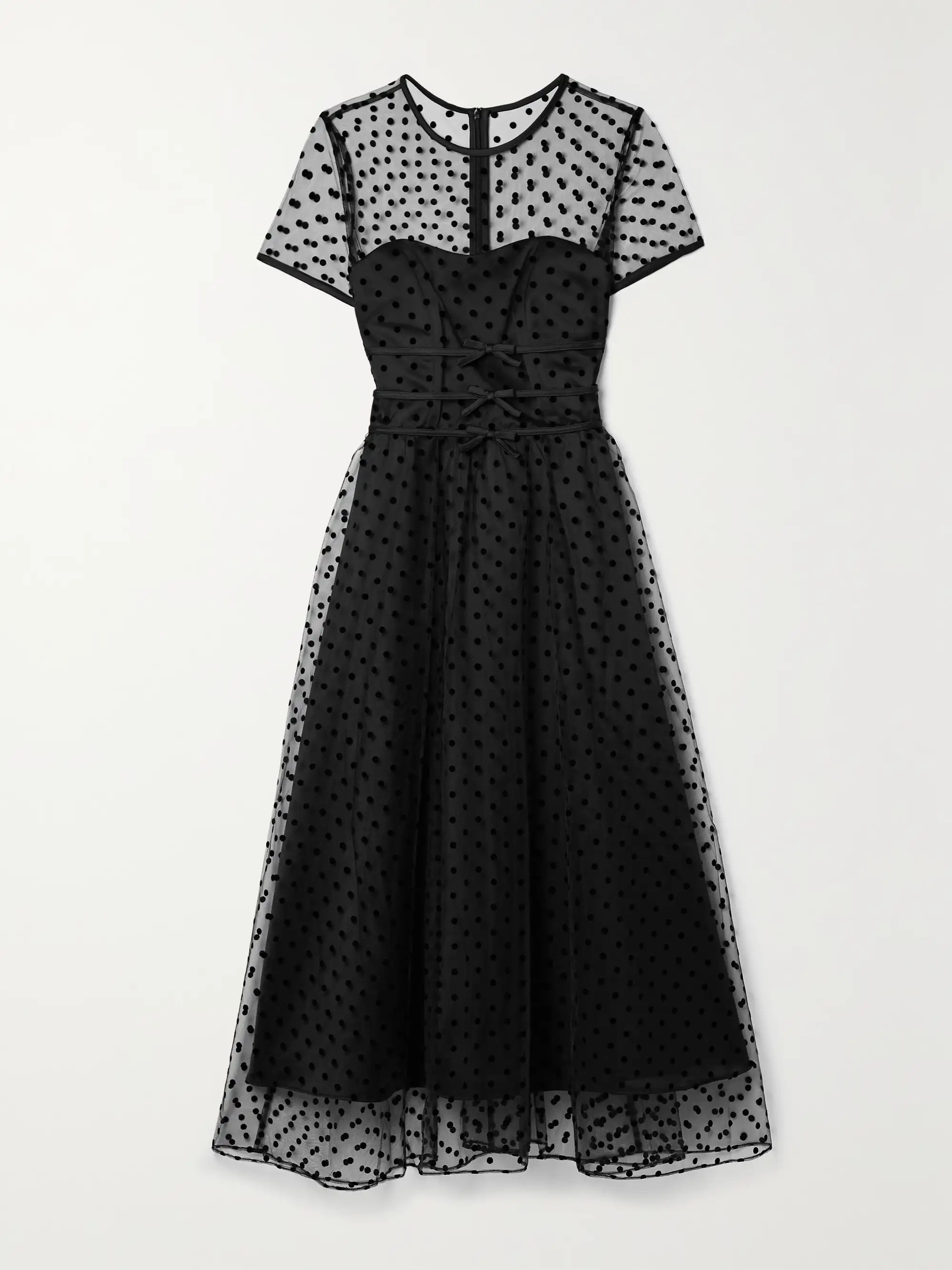 Black Scarlett bow-embellished flocked tulle and satin midi dress | HVN | NET-A-PORTER | NET-A-PORTER (US)