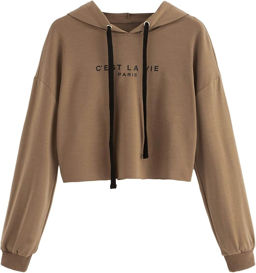 SweatyRocks Women's Letter Print Casual Long Sleeve Crop Top Sweatshirt Hoodies | Amazon (US)