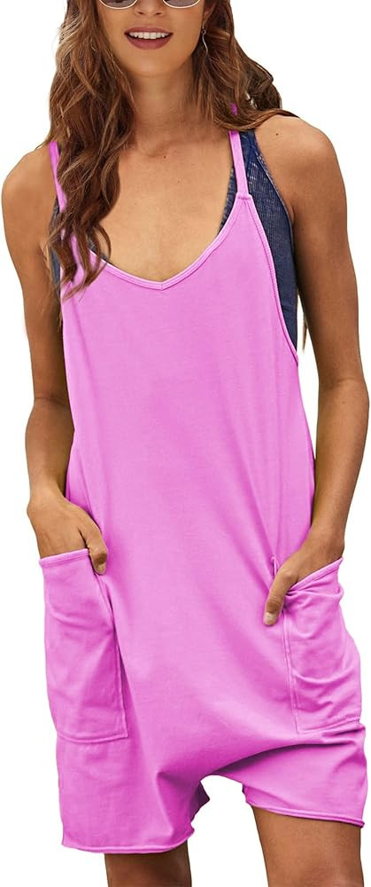 QIBABU Womens Casual Summer Shorts Overalls Loose Sleeveless Spaghetti Strap Stretchy Rompers Jum... | Amazon (US)