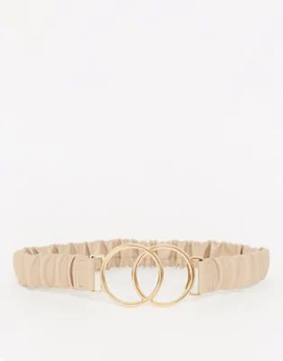 ASOS DESIGN ruched double circle waist belt in beige | ASOS (Global)