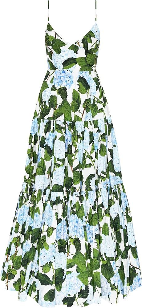 Amazon.com: Oscar de la Renta, Sleeveless Hydrangea Poplin Maxi Dress, 8, White/ Blue : Luxury St... | Amazon (US)