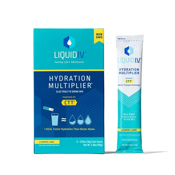 Liquid I.V. Hydration Multiplier Electrolyte Powder Packet Drink Mix, Lemon Lime, 6 Ct | Walmart (US)