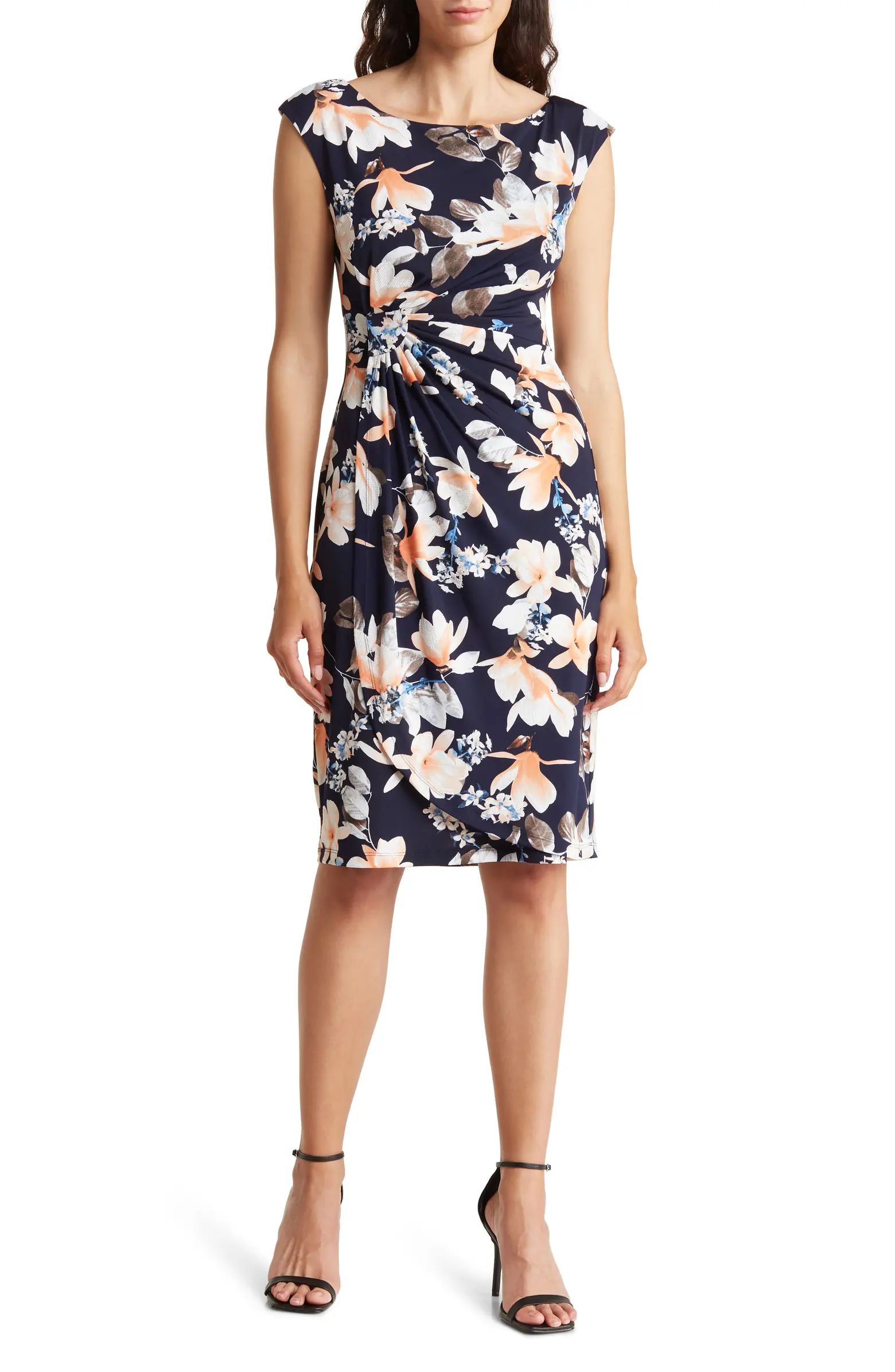 Floral Cap Sleeve Faux Wrap Dress | Nordstrom Rack