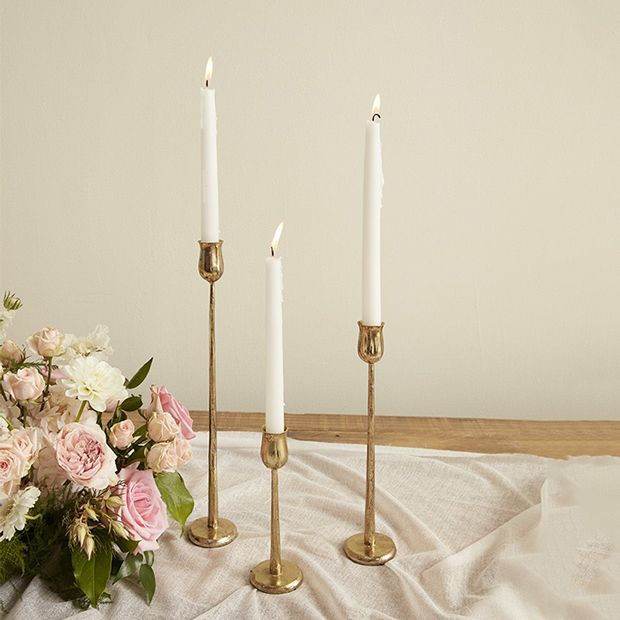 SIMPLY CHIC ANTIQUED GOLD CANDLESTICK SET OF 3 | Antique Farm House