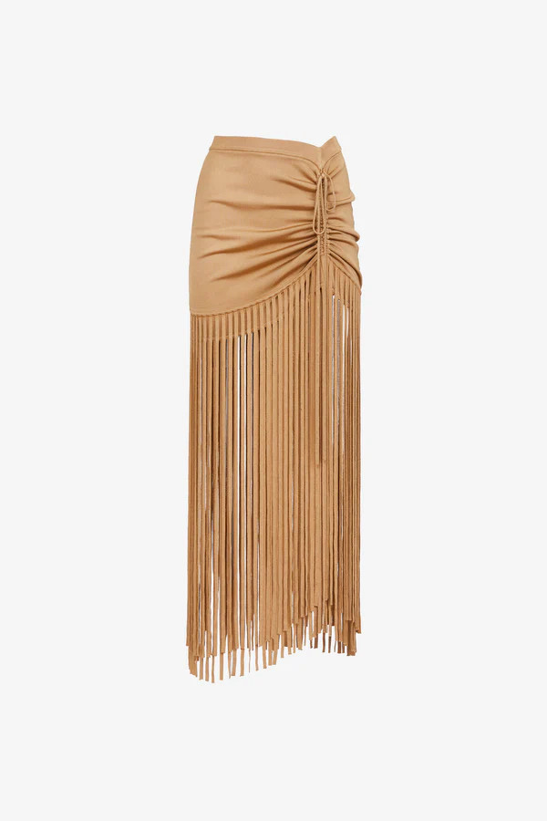 AMALIA RUCHED MINI SKIRT WITH FRINGE | Toccin