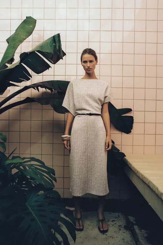 TEXTURED MIDI DRESS WITH BELT | Zara UK