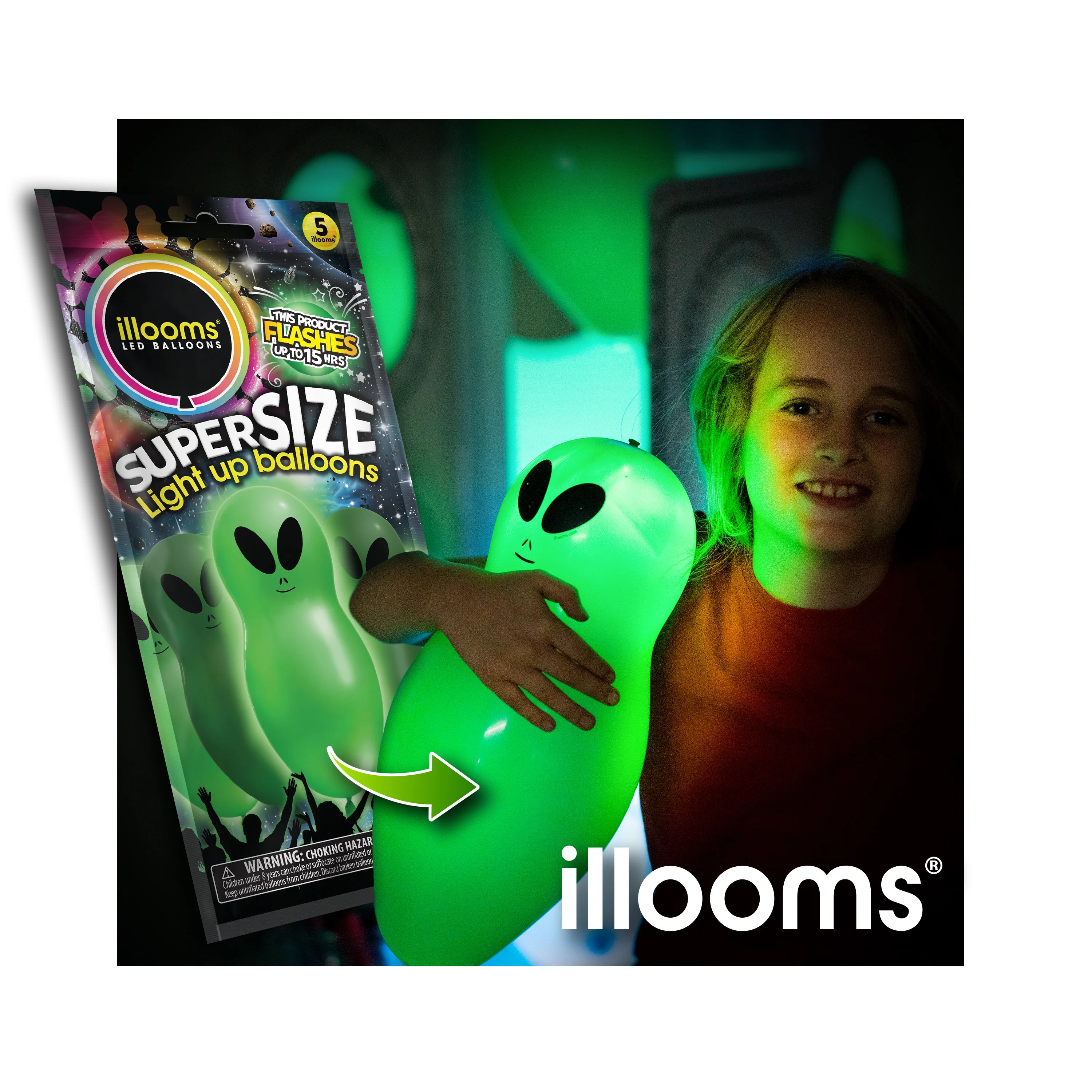 Illooms Super Size Green Alien Halloween Light up Balloons 5 Pack | Walmart (US)