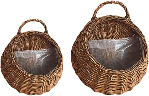 Yardwe 2Pcs Round Hanging Planter Burlap Flower Basket Flower Hanging Basket Wall Hanging Garden ... | Amazon (US)